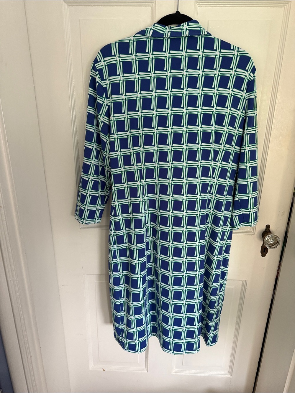 McLaughlin XL Blue & Green Geometric Button-Front Shirt Dress. Washable!! Cool. - Picture 3 of 3